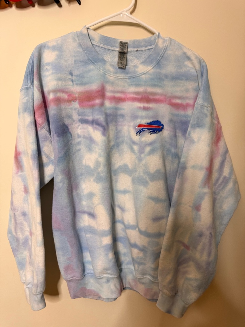 Buffalo Bills Tie-Dye Crewneck Sweatshirt - Pastel Blue & Pink